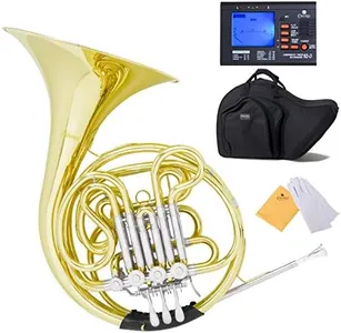 Mendini Intermediate Key of F/Bb Double French Horn with Solid Rotors String Lever Action, MFH-30L+92D