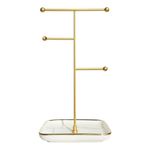 Necklace Holder Stand with 8 inch Gold Rimmed Ceramic Base - 1.3ft Height Necklace Hanger Tower Stand, Aesthetic Jewelry Holder for Necklace, Earring, Bracelet, Rings Display - White