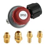 0-20 PSI Adjustable High Pressure Propane Regulator Valve Kit, QCC1/Type1 Regulator Valve Kit with 1/8" NPT Male to 1/4" & 3/8" Male Flare Fitting, 1/4" & 5/16" Hose Barb Connector