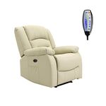 COZYBRITE Recliner Chair Electric Reclining Armchair with Massage Heating Rocking Side Pockets PU Leather - 8198 Electric (Cream)