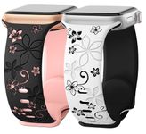 mFoniscie Floral Strap Compatible with Apple Watch Straps 42mm 44mm 45mm 49mm for Women, Cute Flower Soft Silicone Strap for iWatch Series SE 9 8 7 6 5 4 3 2 1 Ultra [Pack Of2 [Watch NOT Included]