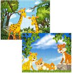 Fiddlys 54 Pcs Wood Jigsaw Puzzles for Kids & Children Age 6+ Animal World and Sea World (Tiger + Giraffe)