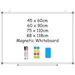 4 THOUGHT Magnetic Whiteboard 88 x 118 cm Large White Board for Wall with 2 Markers Pens 8 Magnets and 1 Eraser Whiteboards Dry Erase Board for Home Kitchen Office 880mm x 1180mm