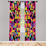 Ambesonne Abstract Window Curtains, Pop Art Style Retro Geometric Triangles Forming Diamond Vivid 90s Boho Design, Decorative Panels Set of 2 and Rod Pocket, Pair of - 28" x 63", Magenta Mustard