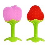 First Trend Baby Teething Toys for Newborn Infant, BPA Free Safe Silicone Fruit Baby Teethers for Babies 0-6 Months 6-12 Months (Pack of 2) (Apple,Strawberry)