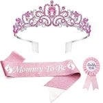 LALOCAPEYO Expectant Mother Baby Bath decoration Mommy to Be Mommy Party Crown Shoulder Strap Mother's Memorial Party Gold Powder Sash Daddy badge (pink)