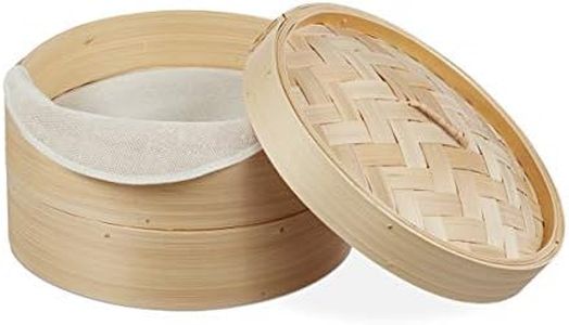 Relaxdays 25 cm, Naturale Vaporiera Cinese in bambù, Cestello a 2 Piani per Cottura a Vapore, per Riso & Verdure, Ø 26 cm