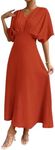 Floerns Women's V Neck Half Sleeve Ruched Cocktail Evening A Line Long Dress Rust Brown XL