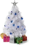 23-Inch Mini White Christmas Tree with Warm-White LED Lights - DIY Tabletop Christmas Tree with Star Treetop, Decorated Gift Boxes, and Hanging Ornaments for Christmas Decorations