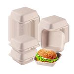 YIQXKOUY 50 Pack Brown Biodegradable Take Out Food Containers Hamburger Boxes with Lids Disposable to go Clamshell Food Containers for Salads Fruit Hamburgers Sandwiches Cupcake for Parties, Restaurants and Food Trucks