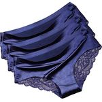 3 Pack Shiny Satin Ice Silky Knickers Sexy Briefs Women Underwear Lace Panties (as8, numeric, numeric_12, numeric_14, regular, regular, Dark Blue)