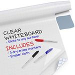 Kassa Clear Dry Erase Board Sticker - 17.3" x 78” (6.5 Feet) - 3 Dry-Erase Markers Included - Transparent Adhesive White Board Film for Refrigerator, Desk, Office - Glass Dry Erase Board Alternative