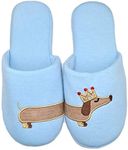 Millffy Dog Slippers hot Critter House Indoor Shoes Dachshund Slippers for Ladies Women Girls (Women US 5-6, Light Blue)