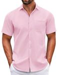 COOFANDY Men's Casual Button Down Shirt Wrinkle-Free Short Sleeve Dress Shirt, Pink, X-Large