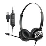 USB Headset with Microphone Noise Canceling & Audio Controls，Wired Computer Headset for Laptop PC Mac Softphone Skype Zoom Webinar Call Center Office Home Business Teams Drangon Nuance Dictation