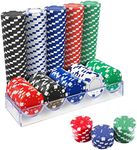 100Pcs Professional Poker Chip with Storage Box, 5 Colors Casino Poker Chips Set, 11.5 Gram Clay Composite Casino Poker Chips for Casino Card Games Texas Holdem Blackjack Gambling (with Clear Box)