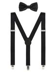 Grade Code Mens Suspenders and Bow Tie Set Adjustable Elastic Clip On Suspenders for Wedding, Black, Suspender and Bowtie Set