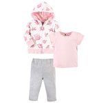 Hudson Baby Baby Boys Cotton Hoodie, Bodysuit or Tee Top and Pant Set, Pink Floral, 5 Years