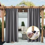 NICETOWN Waterproof Outdoor Curtain 2 Panels for Patio, Thermal Insulated Sun Blocking Grommet & Back Tab on Top & Bottom Blackout Drapes with Bouns Rope for Porch/Pergola/Cabana, Grey, 52 x 84 Inches