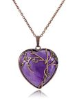 CrystalTears Amethyst Crystal Heart Necklaces for Women Vintage Tree Life Wrapped Healing Crystals Gemstones Heart Pendant Necklace Good Luck Crystal Stone Jewellry Gifts for Women Girls Her Mum