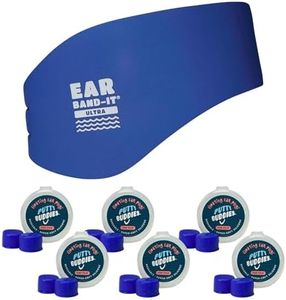 (Medium (ages 4-9), Blue) - EAR BAND-IT ULTRA Swimming Headband with PUTTY BUDDIES earplugs - 6 Pair Soft Silicone Premium Ear Plugs - THE BEST Swim Headband and Earplugs - Doctor Recommended