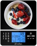 Ataller Food Scale with Nutritional Calculator, Kitchen Diet Scale, Digital Food Calorie Counting Scale for Meal Prep, Kitchen, Baking, Weight Loss, Resolution 1g, Max 5kg 11Ib, Tempered Glass, Black