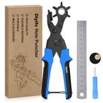 Belt Hole Puncher, [Perfect Full Set] [2mm-4.5mm] Diyife Leather Punch with Ruler, Extra Plate, Screwdriver, Heavy Duty Revolving Punch Plier for Crafts, Card, Rubber, Paper