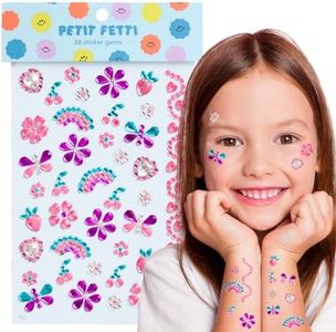 xo, Fetti Kids Face Gems, Pink, Purple + Blue - 38 pcs. | Cute Butterfly Face Stickers, Heart Birthday Rhinestone Accessory, Rainbow Decorations, Flower Supplies