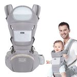 Huifen Baby Carrier with Hip Seat, Multi-Functional 9 in 1 Baby Carrier Newborn to Toddler for All Seasons All-Position, Baby Backpack Carrier for Child, Toddler, Infant, Newparents (7-40Lb) (Grey)