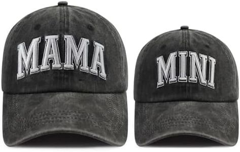 Xucamty Funny Embroidered Mama and Mini Hat for Mom Kid, Adjustable Matching Parent-Child Baseball Cap Set of 2, Mama Mini Embroidered Black, One Size