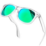 KANASTAL Transparent Green Sunglasses Mens Polarised Womens Mirrored Clear Green Tinted Square Vintage Retro Coloured UV400 Protection - Clear Frame Green Lens