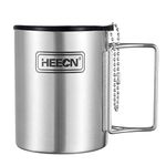 HEECN Camping Mug for Hot Drinks - Foldable Cup - Hiking Cup - Camp Coffee Cups - Stainless Steel Double Wall - 330ml with Sealed Drinking Lid