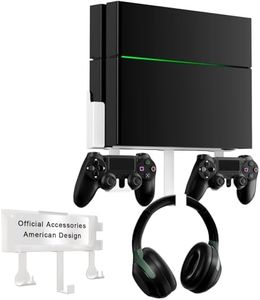Wall Mount Kit with Detachable 2 Controller Holder & Headphone Hanger, Mount On The Wall Or On The Back Of The TV, Wall Mount Compatible with PS4, White