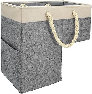 SAM AND MABEL Stair Basket for Stairs - Foldable Staircase Basket with Thick Cotton Rope Handles, Stair Baskets for Carpeted and Wooden Stairs (Lite Cream and Gray with Side Pocket)