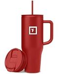 IRON °FLASK Co-Pilot 40 oz Insulated Tumbler w/Straw & Flip Cap Lids - Cup Holder Bottle for Hot, Cold Drink - Leak-Proof - Water, Coffee Portable Travel Mug - Valentines Day Gifts - Fire Red