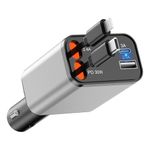 4 in 1 Retractable Car Charger, 69W Fast Car Phone Charger with Retractable Cables and USB C & USB A Port Car Charger for iPhone 16/15/14/13/12/11, S23/S22/S21/Pixel7,USB C & USB A Ports