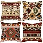 HOSTECCO Aztec Tribal Cushion Covers 45x45 cm Pack of 4 Ethnic Geometric Cushion Cases Western Decorative Pillow Cases for Sofa Bed