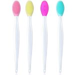 4 Pieces Silicone Exfoliating Lip Brush Tool Double-sided Soft Lip Brush for Smoother and Fuller Lip Appearance (Pink, Red, Green, Yellow)