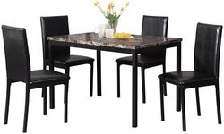 Roundhill Furniture 5 Piece Citico Metal Dinette Set with Laminated Faux Marble Top Black