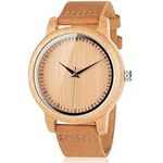 BOBO BIRD Men's Bamboo Wooden Watch with Brown Cowhide Leather Strap Japanese Quartz Movement Sports Casual Watches Gift with Box