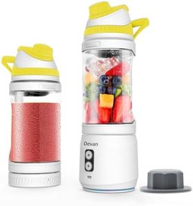 Portable Blender for Smoothies and Shakes, Anti-Jamming, 24oz USB-C Rechargeable, BPA-Free, Electric Protein Shaker Bottle with Travel Lid for Kitchen, Gym & Office. (White Base Yellow Lid)