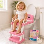UNCLE WU Potty Training Seat with Ladder for Girls, Toddler Toilet Seat with Step Stool, Soft PU Cushion, Splash Guard, 6 Adjustable Heights, Pink Unicorn Kit, 11 Charts, 224 Stickers and Toy