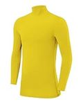PowerLayer Compression Tops for Boys Base Layers Boys Running Top Thermal Shirt - Mock Neck - Sonic Yellow, 12-14 Years