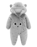 Baby Hooded Romper Fleece Snowsuit Cartoon Jumpsuit Fall Winter Outfits, Grey 3-6 Months