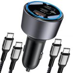 200W Car Charger, USB C Car Charger PD3.0 QC4.0 PPS Fast Charging Car Adapter with 2 100W USB C Cable 3 Port Type C Cigarette Lighter for Dell XPS, MacBook, iPhone 16 15 14, Galaxy S24 Ultra, iPad Pro