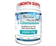 L-Glutamine Powder, Corn-Free, Non-GMO, 100-Day Supply, Vegan L Glutamine For Gut Health & Post Workout (500 mg)