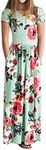 Fashspo Girl's Kids Floral Printed Short Sleeve Pleated Pockets Casual Long Maxi Dress Blue,3-4T