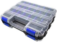 Tools Organizer Box Small Parts Storage Box 50-Compartment Double Side Hardware Organizers with Removable Plastic Dividers for Screws, Nuts, Nails, Bolts (Blue)