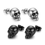 Skull ear piercing, men's earrings, skull stud earrings, stainless steel, hip hop, punk, jazz, ear jewellery for men and（-）