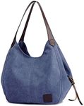 DOURR Women's Multi-pocket Shoulder Bag Fashion Cotton Canvas Handbag Tote Purse Blue Size: Medium